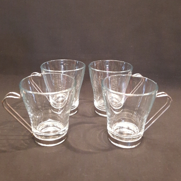 Bormioli Rocco Oslo Glass Cappuccino Cups with Metal Handles ~ Set of 4 - Picture 2 of 8
